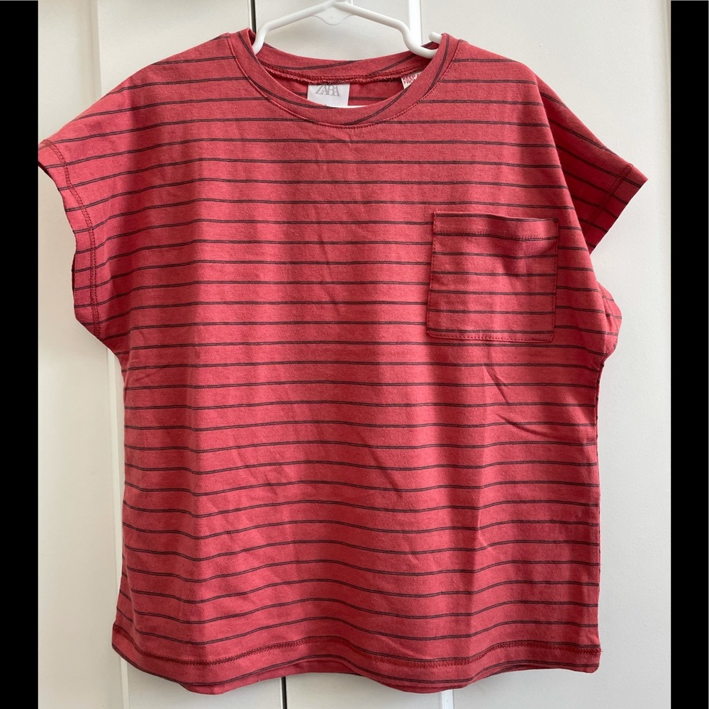 NWT Zara red shirt black stripes Size 4-5